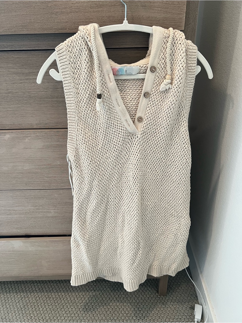 Women's Cream Knit Button Hoodie Swim Cover up